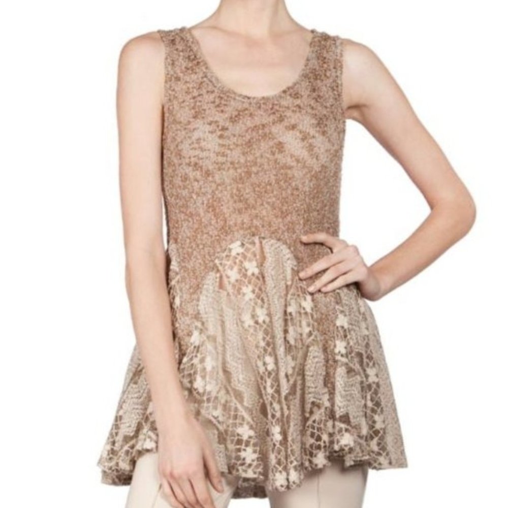 Peplum Ruffle Lace Knit Top